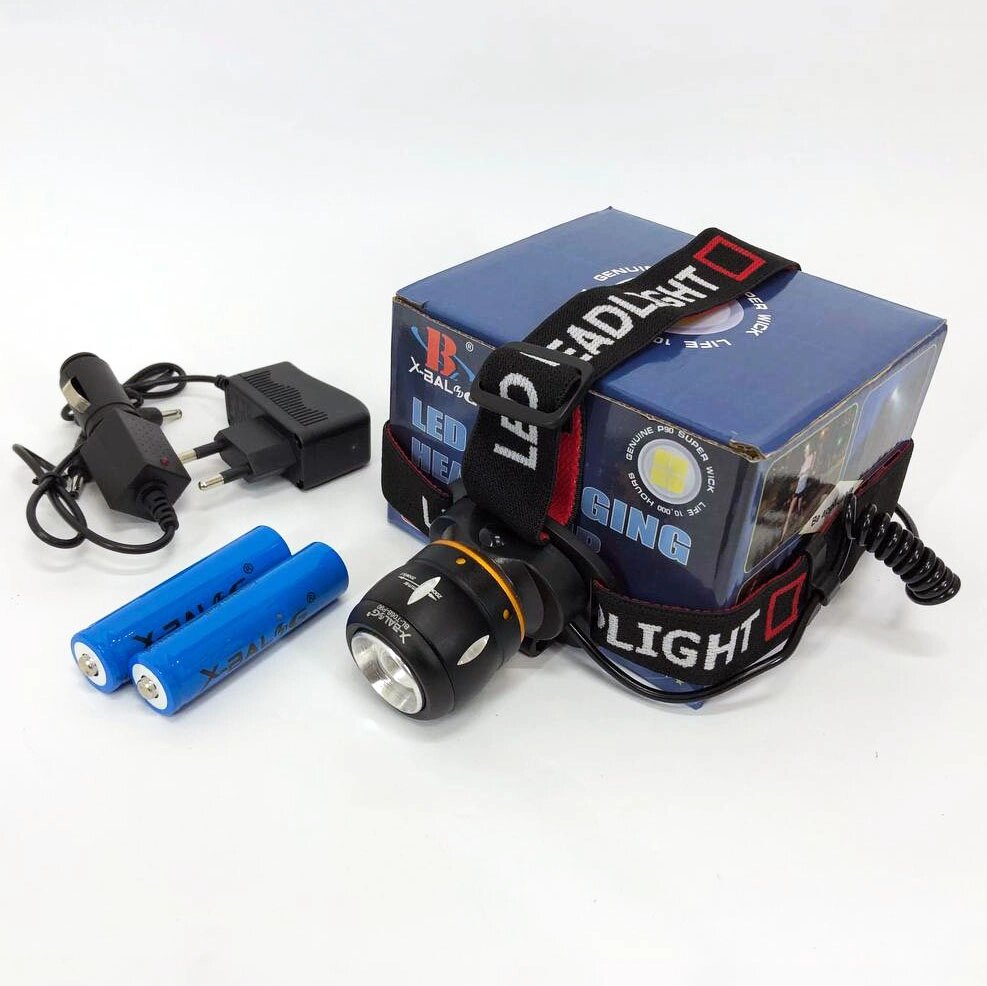 Ліхтар налобний світлодіодний водонепроникний з 2 акумуляторами Bailong BL-T06B-P90, головний ліхтарик від компанії Магазин електрики промислових товарів та інструментів - фото 1