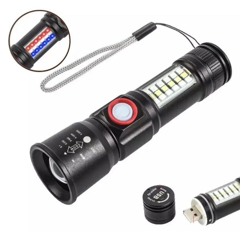 Ліхтар SY-1903C-P50+SMD+RGB Alarm, ЗУ USB, кишеньковий ліхтар із usb зарядкою, надпотужний ліхтарик від компанії Магазин електрики промислових товарів та інструментів - фото 1