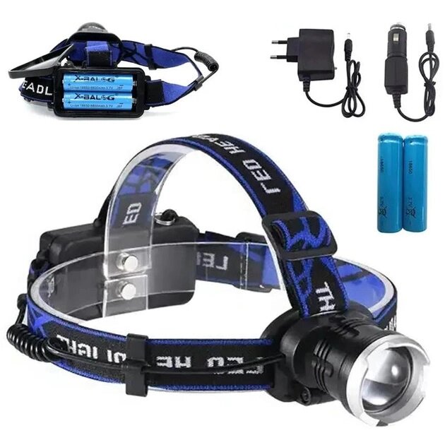Налобний ліхтар Bailong BL-T24-P50 акумуляторний LED/Zoom 3 режими роботи, ліхтар на голову для риболовлі від компанії Магазин електрики промислових товарів та інструментів - фото 1
