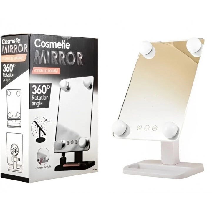 Настільне дзеркало для макіяжу Cosmetie mirror 360 Rotation Angel з підсвічуванням. Колір: білий від компанії Магазин електрики промислових товарів та інструментів - фото 1