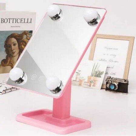 Настільне дзеркало для макіяжу Cosmetie mirror 360 Rotation Angel з підсвічуванням. Колір: рожевий від компанії Магазин електрики промислових товарів та інструментів - фото 1
