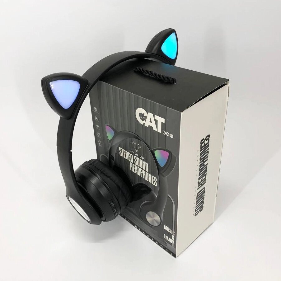 Навушники накладні бездротові ST37M зі котячими вушками, що світяться. Колір: чорний від компанії Магазин електрики промислових товарів та інструментів - фото 1