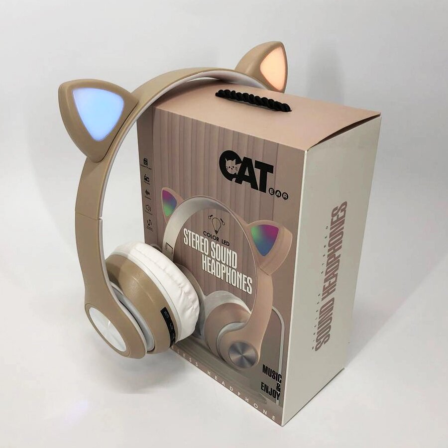 Навушники накладні бездротові ST37M зі котячими вушками, що світяться. Колір: золотий від компанії Магазин електрики промислових товарів та інструментів - фото 1