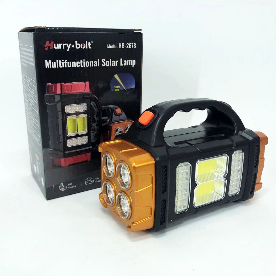 Переносний світлодіодний ліхтар-повербанк на сонячній батареї HB-2678 25W+2COB. Колір: помаранчевий від компанії Магазин електрики промислових товарів та інструментів - фото 1