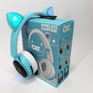 Бездротові навушники ST77 LED з котячими вушками, що світяться. Колір: синій