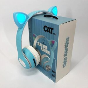 Навушники накладні бездротові ST37M зі котячими вушками, що світяться. Колір: синій