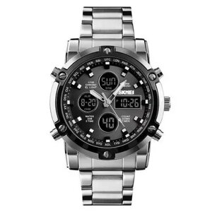 Годинник наручний чоловічий SKMEI 1389SIBK SILVER-BLACK, модний чоловічий годинник. Колір: срібний + чорний