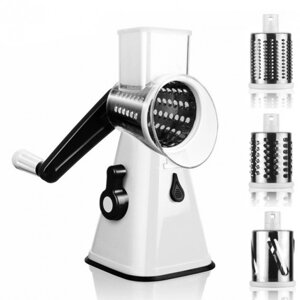 Овочерізка мультислайсер Tabletop Drum Grater Kitchen Master Терка для овочів та фруктів 3 насадки. Колір: білий