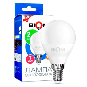 Світлодіодна лампа BIOM BT-566 G45 7W E14 4500K (Куля) в Полтавській області от компании Магазин электрики промышленных товаров и инструментов