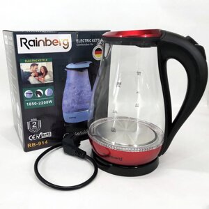 Чайник скляний електричний Rainberg RB-914, стильний електричний чайник. Колір: червоний