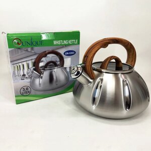 Чайник із свистком Unique UN-5303 кухонний на 3 літри, чайник для газової плитки. Колір: коричневий