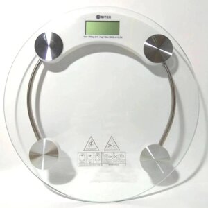 Ваги електронні підлогові ВІТЕК BT-1603A скляні портативні прозорі круглі цифрові ваги для дому