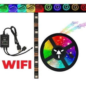 Світлодіодна стрічка SMD 5050 RGB LED 5 м IP65 з bluetooth wifi контролем. підключення 220V