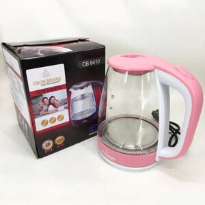 Електричний скляний чайник Crownberg CB-9410. Колір: рожевий