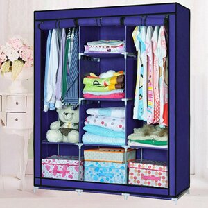 Шафа тканинна 3 секції складана з каркасом STORAGE WARDROBE 175 х 130 х 45 см. Колір: синій