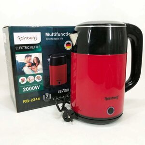 Електрочайник дисковий Rainberg RB-2244 2000 Вт 2л, електронний чайник, дисковий чайник. Колір: червоний