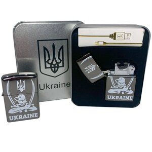 Дугова електроімпульсна запальничка USB Україна (металева коробка) HL-449. Колір: чорний