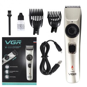 Машинка для стрижки волосся бездротова VGR V-031 Тример для гоління бороди вусів 2 насадки