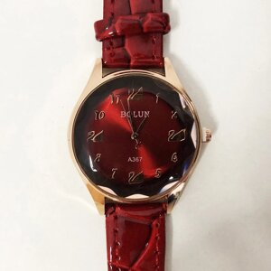 Стильні червоні наручні годинники жіночі. З блискучим ремінцем. В чохлі. модель 51515