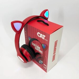 Навушники накладні бездротові ST37M зі котячими вушками, що світяться. Колір: червоний
