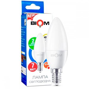 Світлодіодна лампа BIOM BT-570 C37 7W E14 4500K (Свічка)