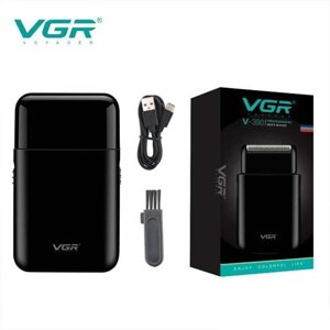 Акумуляторна чоловіча міні електробритва VGR V-390 для гоління бороди та вусів шейвер. Колір: чорний