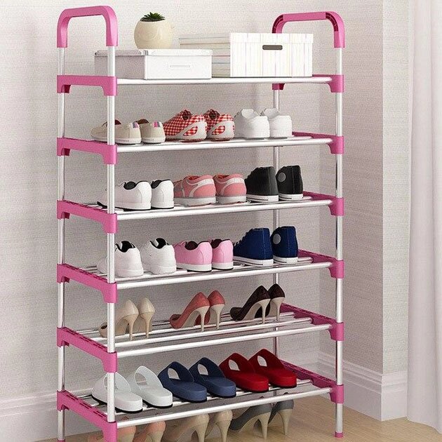 Полиця для взуття Shoe Rack 6 полиць Органайзер стійка 6 секцій 56х28х113см. Колір: рожевий від компанії Магазин електрики промислових товарів та інструментів - фото 1