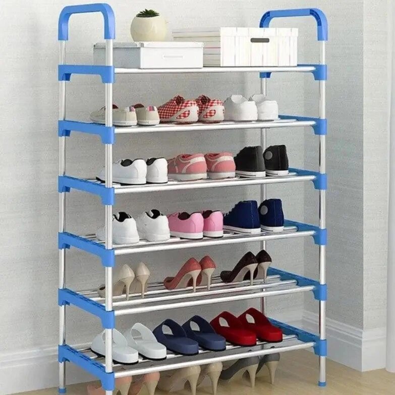 Полиця для взуття Shoe Rack 6 полиць Органайзер стійка 6 секцій 56х28х113см. Колір: синій від компанії Магазин електрики промислових товарів та інструментів - фото 1