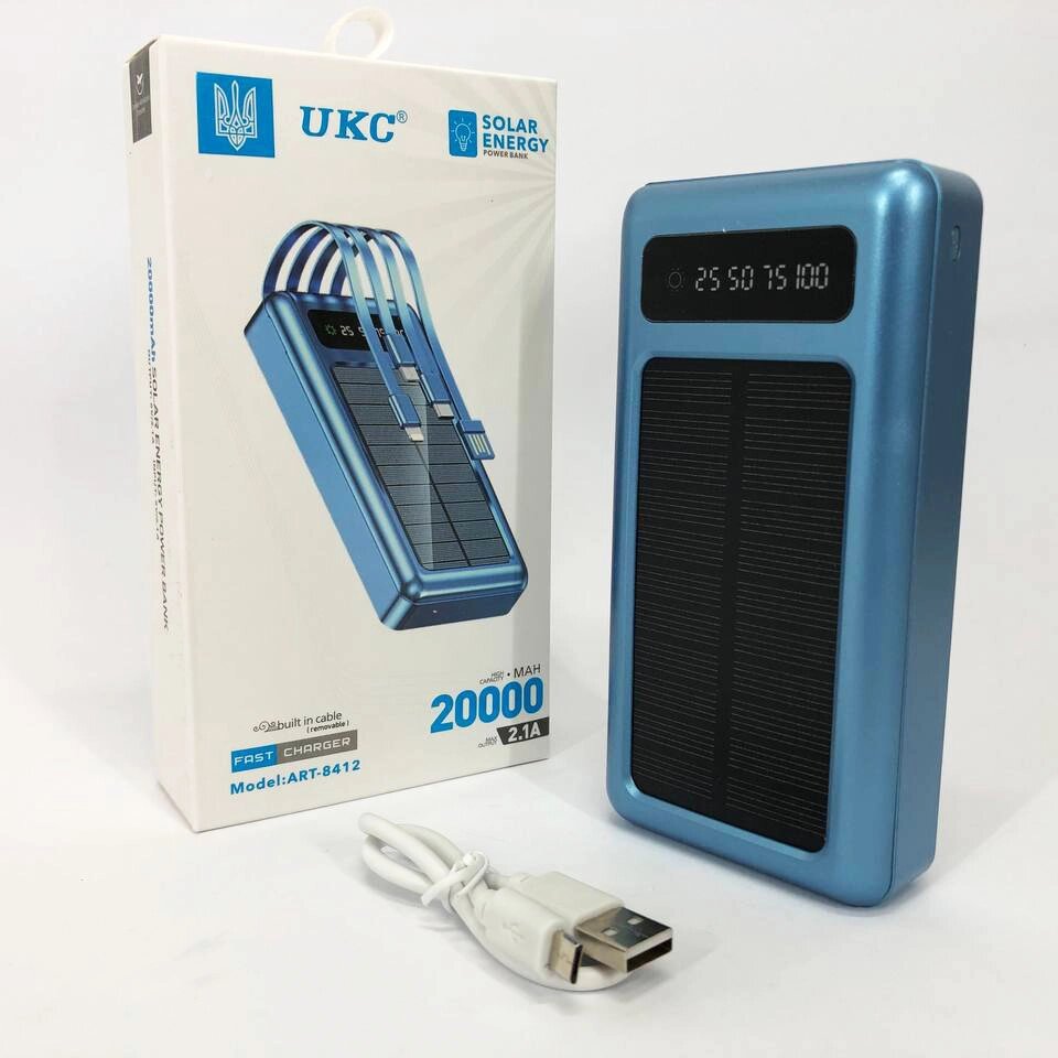 Портативний зарядний пристрій на 20000mAh, Power Bank на сонячній батареї, для планшета. Колір: синій від компанії Магазин електрики промислових товарів та інструментів - фото 1
