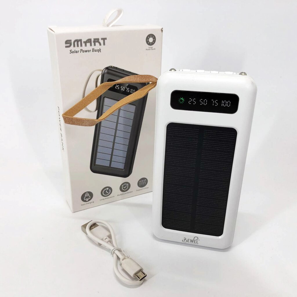 Power Bank Solar Smart 1015 зарядний пристрій на сонячній батареї 20000mAh з індикатором заряду Білий від компанії Магазин електрики промислових товарів та інструментів - фото 1