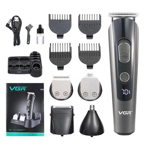Професійна бездротова машинка для стрижки волосся VGR V-175 тример для бороди та вусів з насадками від компанії Магазин електрики промислових товарів та інструментів - фото 1