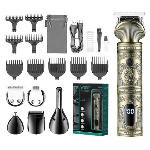 Професійний набір/машинка для стрижки волосся 6 в 1 VGR V-106, бритва триммер для бороди від компанії Магазин електрики промислових товарів та інструментів - фото 1
