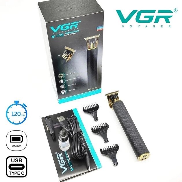 Професійний триммер VGR V-179 машинка для стрижки волосся та бороди на акумуляторі насадки (1-3 мм) зарядка USB від компанії Магазин електрики промислових товарів та інструментів - фото 1