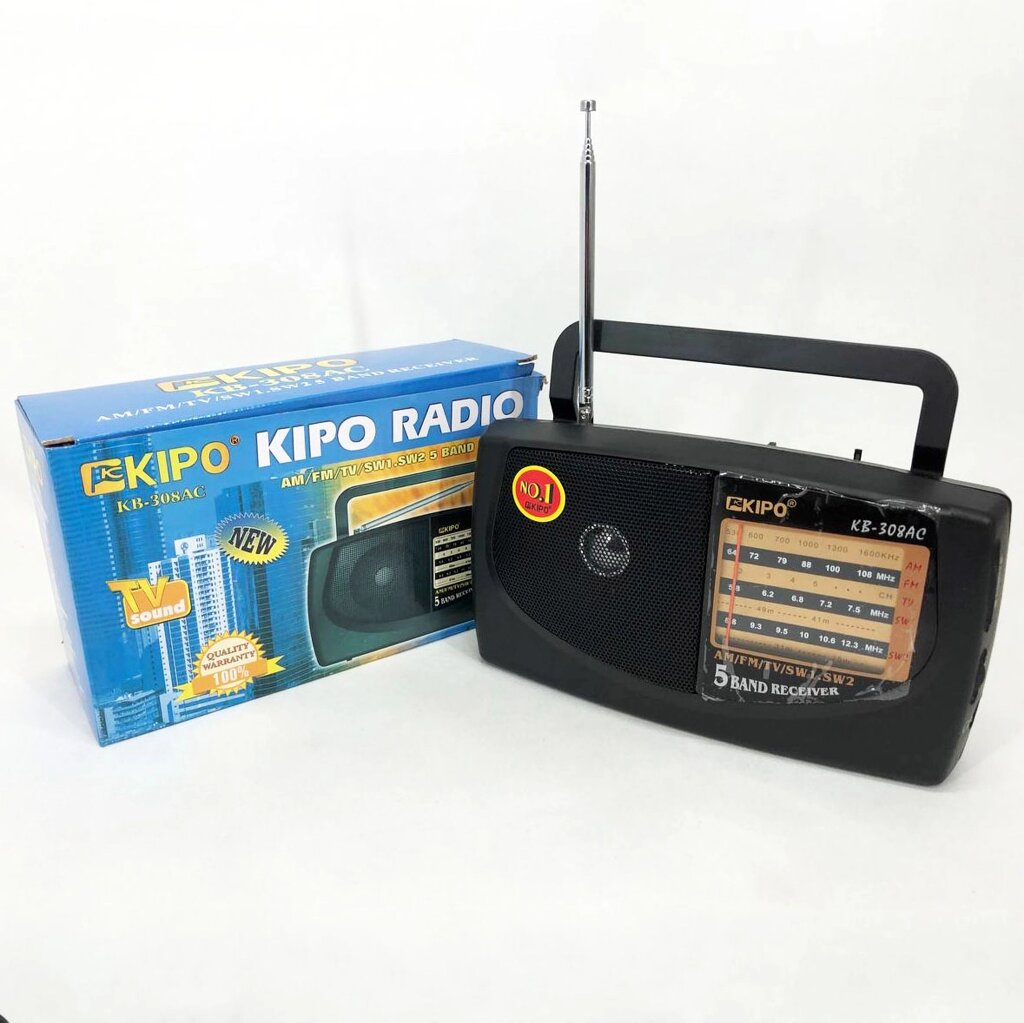 Радіоприймач KIPO KB-308AC - потужний 5-ти хвильовий фм Радіоприймач fm діапазону, Приймач фм радіо від компанії Магазин електрики промислових товарів та інструментів - фото 1