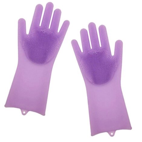 Силіконові рукавички Magic Silicone Gloves Pink для прибирання чистки миття посуду для будинку. Колір фіолетовий від компанії Магазин електрики промислових товарів та інструментів - фото 1