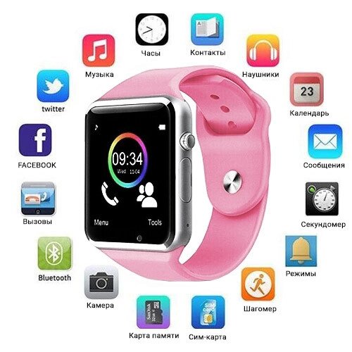 Смарт-годинник Smart Watch A1 розумний електронний зі слотом під sim-карту + карту пам'яті micro-sd. Колір: рожевий від компанії Магазин електрики промислових товарів та інструментів - фото 1