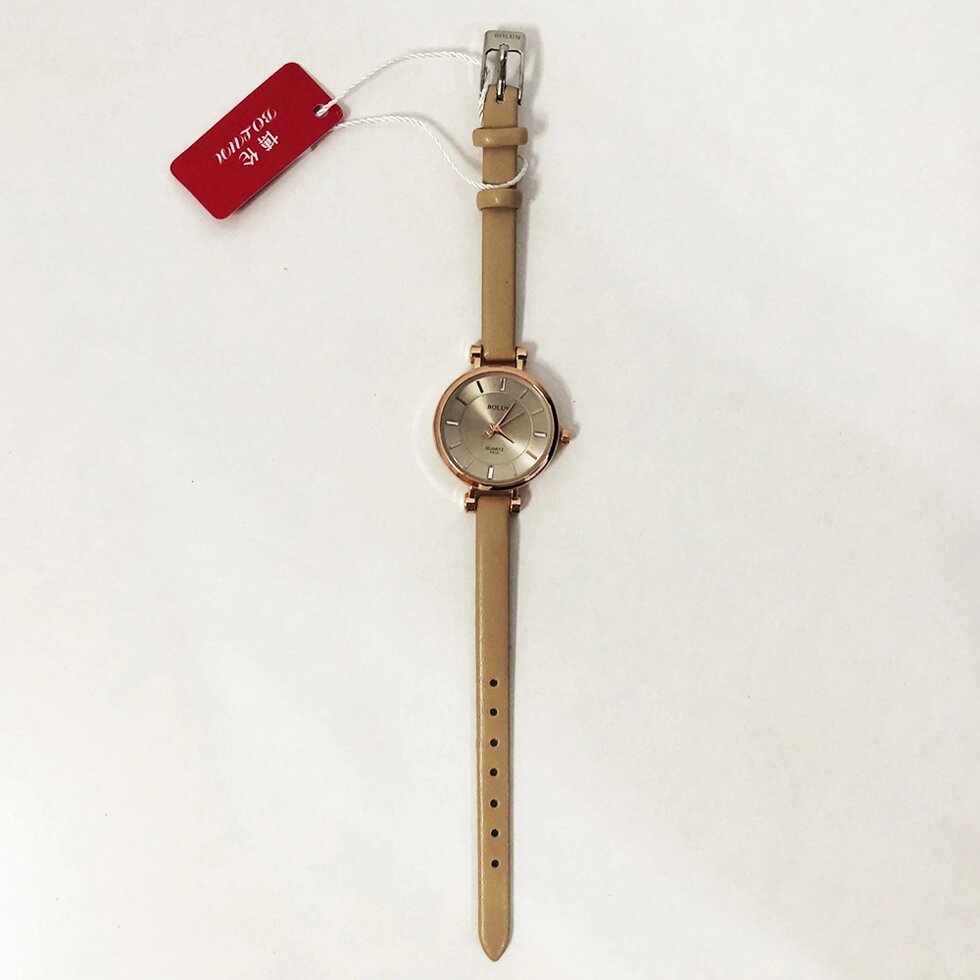 Стильні бежеві наручні годинники жіночі. З блискучим ремінцем. В чохлі. модель 17477 від компанії Магазин електрики промислових товарів та інструментів - фото 1