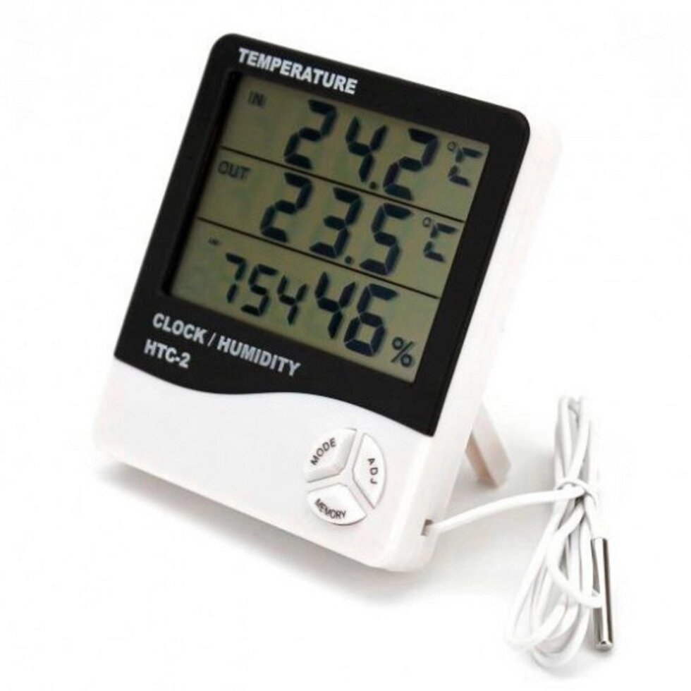 Термометр-гігрометр HTC-2 з годинником і виносним датчиком температури від компанії Магазин електрики промислових товарів та інструментів - фото 1