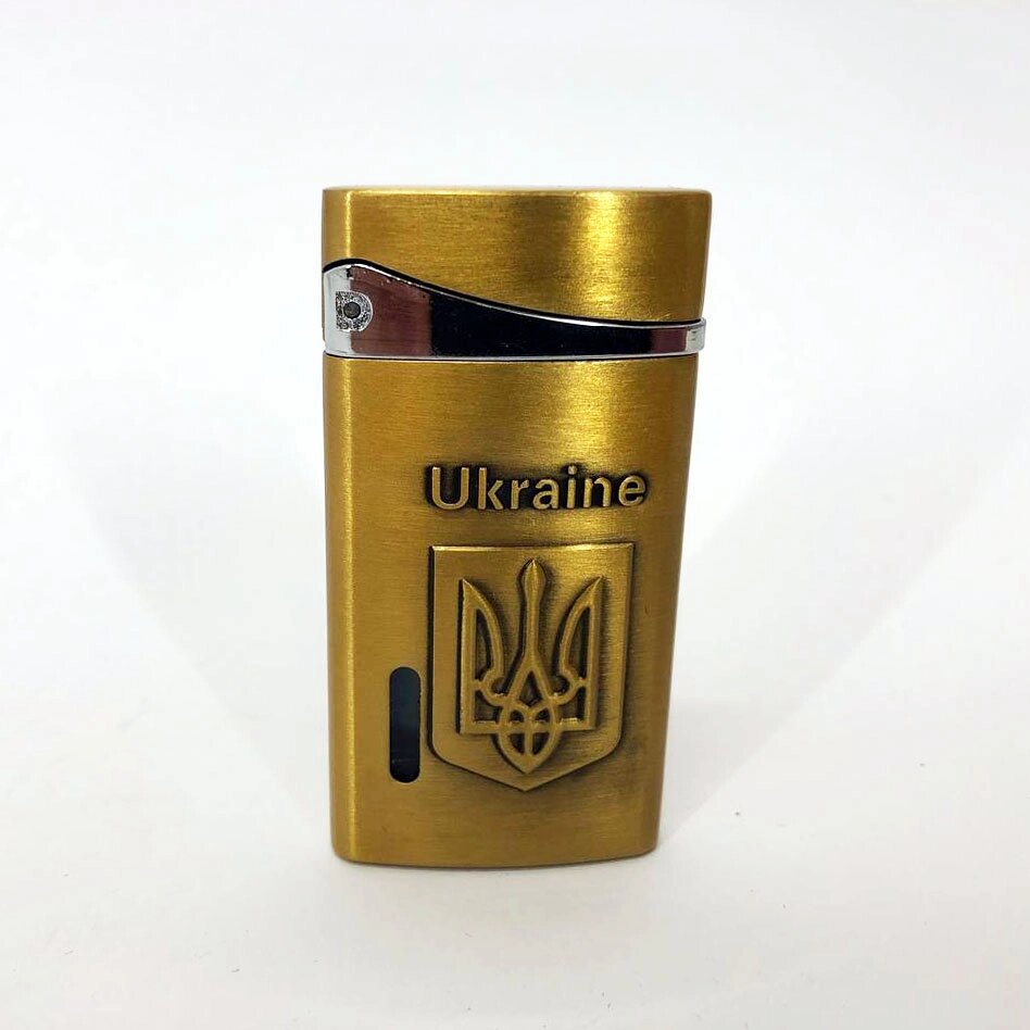 Турбо запальничка, кишенькова запальничка "Ukraine" 325, незвичайна запальничка, вітрозахисна. Колір: золотий від компанії Магазин електрики промислових товарів та інструментів - фото 1