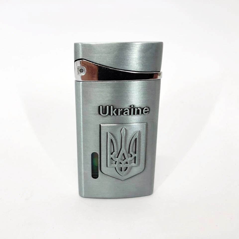 Турбо запальничка, кишенькова запальничка "Ukraine" 325, запальничка подарунок на день народження. Колір: срібний від компанії Магазин електрики промислових товарів та інструментів - фото 1