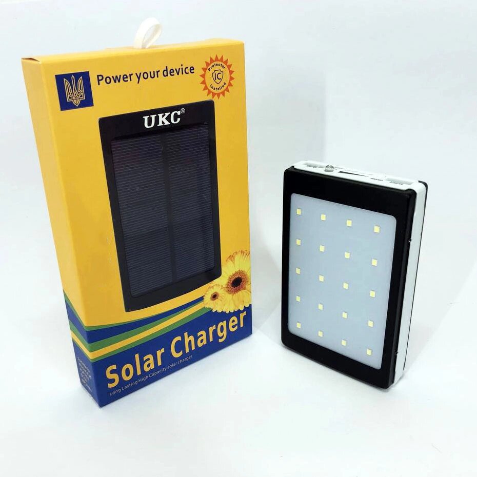 УМБ Power Bank Solar 20000 mAh мобільне зарядне з сонячною панеллю та лампою, повербанк для планшета від компанії Магазин електрики промислових товарів та інструментів - фото 1