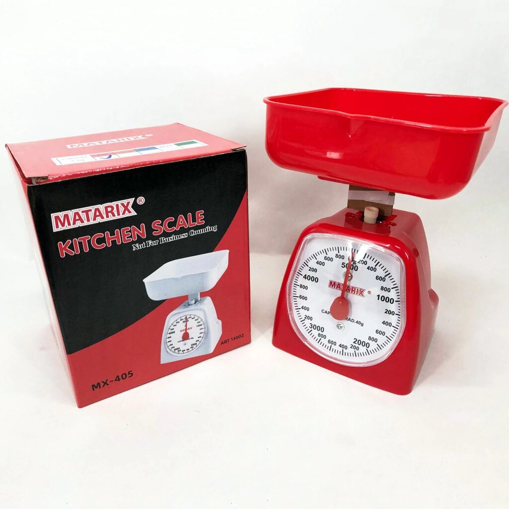 Ваги кухонні механічні MATARIX MX-405 5 кг, ваги для зважування продуктів. Колір: червоний від компанії Магазин електрики промислових товарів та інструментів - фото 1
