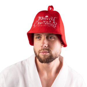 Банна шапка Luxyart "Merry Christmas" штучне хутро червоний (LA-423)