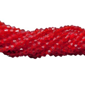 Намистини кришталеві (біконус) 2 мм, нитка 165-170 шт, колір - червоний прозорий
