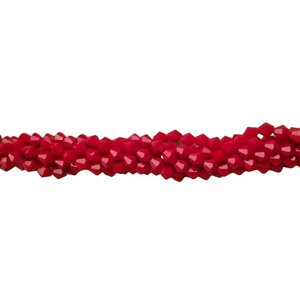 Намистини кришталеві (біконус) 8 мм, нитка 35-40 шт, колір - світлий червоний матовий