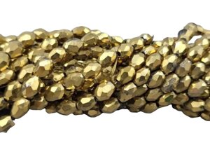Намисто кришталеві (Крапля) 4*6 мм, нитка 70 шт, колір - золотий металік