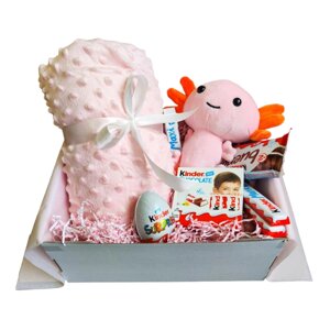 Дитячий подарунковий набір для дівчинки з м'якою іграшкою аксолотль та пледом (GB-002)