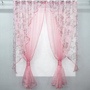 Комплект (270х170см.) кухонні шторки з підв'язками. Колір рожевий. Код 065к 50-873