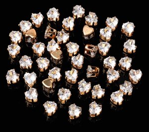 Кубічний циркон, форма серце в золотій оправі 5 мм, прозорий камінь, 1 шт!