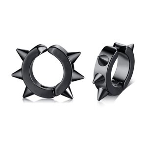 Модні сталеві сережки-кліпси кільце з шипами чорні (NS0039_4)